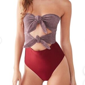 Urban Outfitters Out From Under Burgundy and Silver Shimmer Bodysuit